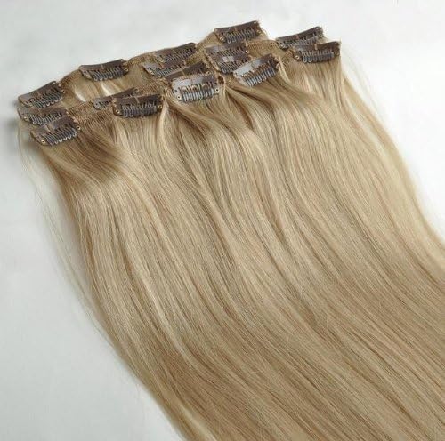 15" 7pcs Clip in Human Hair Extensions Pale Blonde #24,70g