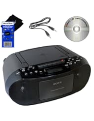 Network Media Player: Sony MP3 CD/CD-R/RW Cassette Recorder Digital Radio AM/FM tuner MEGA BASS Portable Stereo Boombox with Program, Repeat, Shuffle, Folder Repeat, CD/Cassette Dubbing, 30 preset Radio Stations, Includes; Auxiliary Cable f/ iPods, iPhones, Smartphones, MP3 Players + Xtech CD Lens Cleaner & HeroFiber? Ultra Gentle Cleaning Cloth - Sony