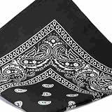 BLACK Bandana with WHITE square Paisley pattern ON BOTH SIDES