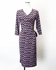 Geometric Print Wrap Belted Long Sleeves Jersey/Viscose  Dress