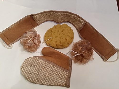 Pampering Exfoliating Body Sponge Set,1 Back Scrubber, 2 Pouf Balls, 1 Bathing Scrub Glove, 1 Cleansing Sponge