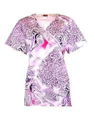 Apparel: G Med Womens Animal Leopard Print Mock Wrap Scrub Top(TOP-MED,PNK-L)