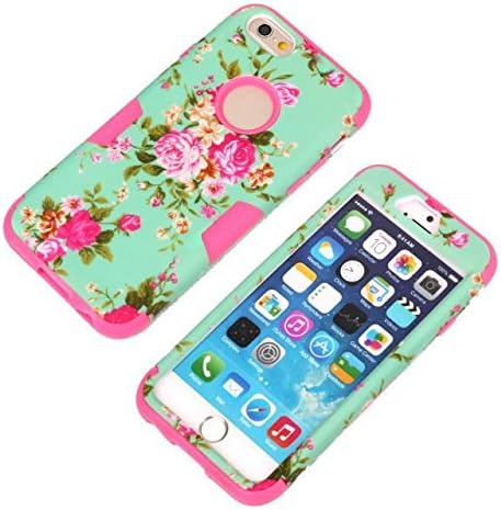 iPhone 6 Case,iPhone 6 4.7" Case,Tough Hybrid Layers Armor Symmetry Blue Rose Pattern Silicone Defender Red Internal Shockproof Full body Bumper Protective Box Commuter Case Cover for iPhone 6 4.7 inch