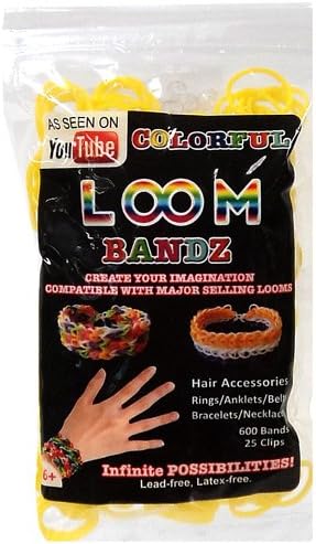 New Loom Bandz - For Rubber Band Bracelets - Refill Pack of 600 Pieces & 25 Clips!! - Neon Yellow - 100% Compatible with Rainbow Looms