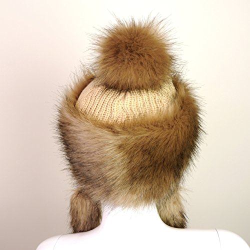 Faux Fox Fur Winter Mongolian Hat Women Trapper Russian Style Hat Cossack Pompom