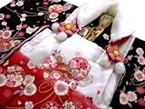 ★着物美人 ★七五三子供着物 被布セット 3-5歳【黒＆白 桜手毬！】a503207-3★ 着物 5歳