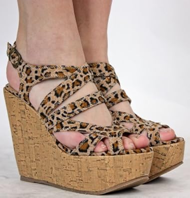 ... Leopard Print Strappy Platform Sandals Size 3 4 5 6 7 8: Amazon