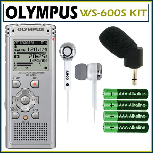 Olympus WS-600S 2GB Digital Recorder (voice or music) + Accessory Kit with Olympus Noise Cancellation Microphone, Stereo Earphones, and Akaline Batteries