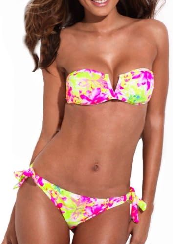 LoveLiness Full Lined High Contrast Floral Blooming Pattern Bikini Set (Medium)