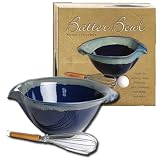 Tumbleweed Pottery Stoneware Dark Blue Batter and Mixing Bowl with Whisk