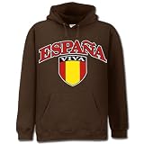 Espana Flag Crest Hoodie, Spain Viva Espana Sweater, International Soccer Sweatshirts (Many Colors Available), Small, Black