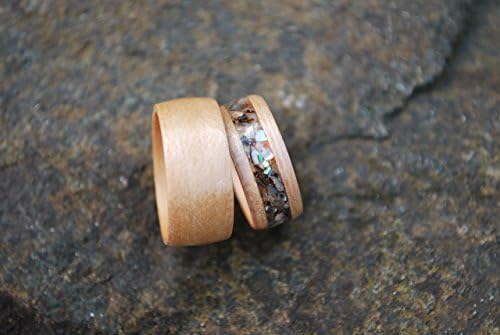 White Oak Bentwood Wood Ring with Mother of Pearl Inlay Pairing.