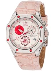 Stuhrling Original Womens 231CR.1115A80 Aquadiver Nemo Swiss Quartz Chronograph Swarovski Crystal Date Pink Leather strap Watch