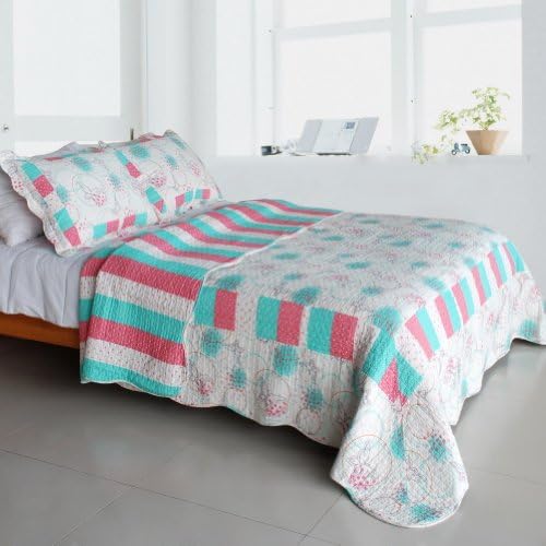 [Butterflies &amp; Bubbles] Cotton 3PC Vermicelli-Quilted Patchwork Quilt Set (Full/Queen Size)