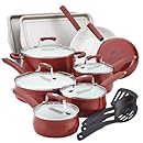 Paula Deen Savannah Collection Aluminum Nonstick 17-Piece Cookware Set, Red
