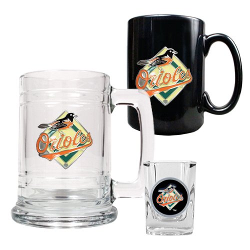 MLB Baltimore Orioles 15-Ounce Tankard, 15-Ounce Ceramic Mug & 2-Ounce Shot Glass Set - Primary Logo