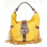 Yellow Leather Handbag Reptile Hobo with Fringe Yellow