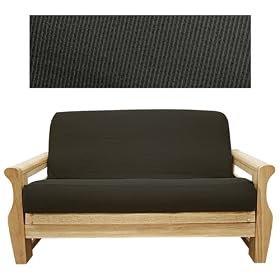 Elegant Ribbed Black Futon Cover Full 5pc Pillow set 631 by SlipcoverShop