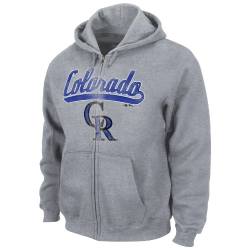 MLB Colorado Rockies Long Sleeve Full Zip Hooded Fleece (Steel Heather, Medium)
