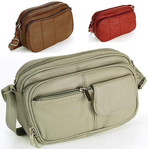 Womens Leather Adjustable Strap Multi Pocket Organizer Cross Body Purse