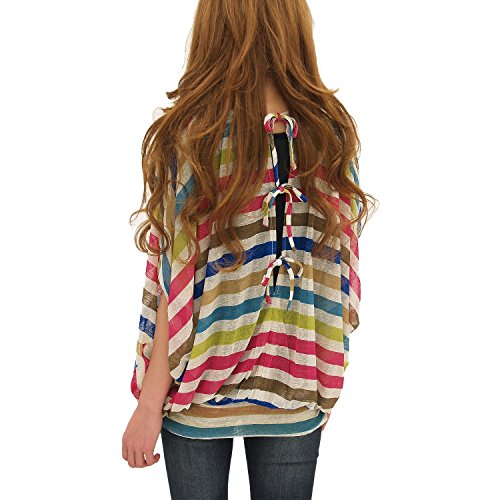 (ジュエル)[top70009]jewel タンクトップ付きカラフルボーダー柄ドルマンチュニック