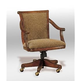 Swivel Game Dining Arm Chair with Casters in Warm Cherry Finish