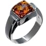 Sterling Silver Honey Amber Square Ring, Size 8