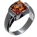 Sterling Silver Honey Amber Square Ring, Size 8