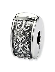 Sterling Silver Hinged Floral Clip Charm Bead Fits Pandora Chamilia Biagi Bracelet