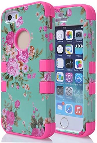 Uhope(TM)iPhone 5/5S/5G case-3in1 Roses Flower Pattern Case Cover for iphone 5/5S/5G,Hybrid High Impact Soft TPU and Hard PC Case Cover for Apple iPhone 5/5S/5G-3in1 Carrying Case for Apple iPhone 5/5S/5G-Rose red