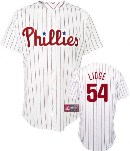 MLB Youth Philadelphia Phillies Brad Lidge White/Scarlet Pinstrp Short Sleeve 6 Button Synthetic Replica Baseball Jersey Fall 2011  (White/Scarlet Pinstrp, X-Large)