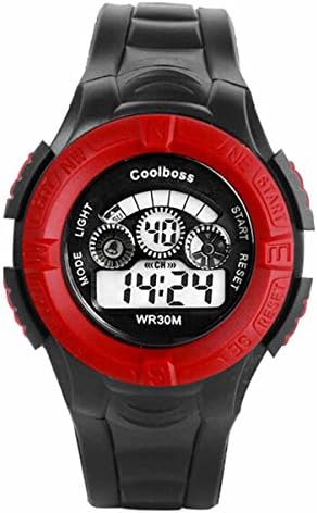 Coolboss Teenager Boys Girls Fashion Waterproof Sports Watches With Alarm Long Lasting Battery Calendar Noctilucen Wristband Digital Watches Red