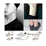 4 Sheets Waterproof Temporary Tattoos Metallic Body Art Tattoo Sticker, Letters