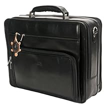 Tony Perotti Mens Italian Cow Leather Double-Pocket Compartment Zip Around Leather Laptop Briefcase
