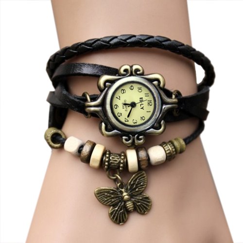 Zeagoo Women's Quartz Butterfly Weave Wrap Synthetic Leather Bracelet Watch