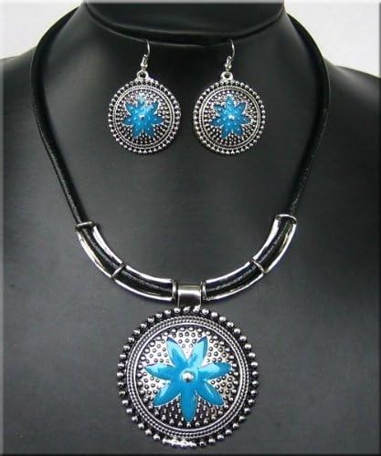 Fashion Tibet Silver Blue Attractive Enamel Necklace Earrings Sets Necklace