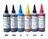 UV resistant Bulk Refill Ink for Canon MP 980, MP 990, Refillable ink Cartridges, CISS, CIS --- 6 bottles / 600 ml of PrintPayLess Brand UV resistant refill ink in 2 x Black, GRAY or GREY, Cyan, Magenta, Yellow Color