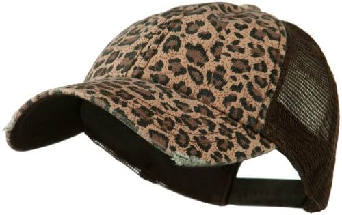 Low Profile Canvas Leopard Printed Mesh Cap - Brown W40S52B