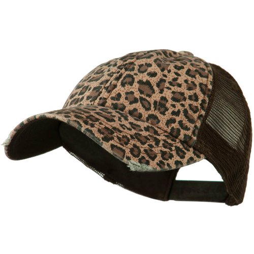 Low Profile Canvas Leopard Printed Mesh Cap - Brown W40S52B