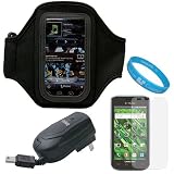 Durable Neoprene Exercise Workout Armband for Samsung Vibrant  + Anti Glare Clear Screen Protector + Retractable Travel Wall Charger with IC Chip + SumacLife TM Wisdom Courage Wristband