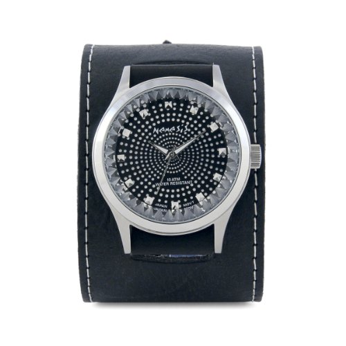 Nemesis Men's GSB78K Signature Black Pointium Diamond Cut Leather Band Watch
