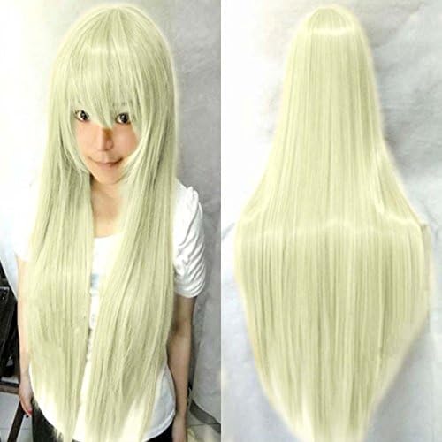 Yewig Women Lady Cosplay Custume 28" Synthetic Fiber Full Head Straight Hair Lace Wig Extension Light Blonde