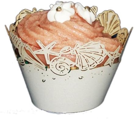 DITOP® Pack of 12 Seashell Wedding Birthday Baby Shower Party Christmas Cake Decoration Baby Gift Wedding Gift Birthday Gift Party Supplies Christmas Decorations Lace Laser Cut Cupcake Wrapper Liner Baking Cup Muffin Case Trays Decoration