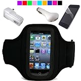 Workout Armband for Apple ipod Touch 4th Gen, Armband Arm Length 12" with bonus Clear Screen Protector for iPod 4g, USB Car Charger for 4th Gen iPod Touch and USB Wall Charger for iTouch 4g (Black)