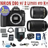 BRAND NEW NIKON D90 DIGITAL SLR CAMERA BODY + NIKON 18-105 VR ZOOM LENS + NIKON 70-300 G ZOOM LENS + 16 GIG HIGH SPEED MEMORY CARD + 2 RECHARGEABLE BATTERIES + VIVITAR FULLY AUTOMATIC DEDICATED FLASH + 3 YEAR CELLTIME WARRANTY