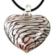 Murano Glass Necklace Heart Pendent White with Plum Swirled Wire Necklace By Bucasi