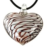 Murano Glass Necklace Heart Pendent White with Plum Swirled Wire Necklace By Bucasi