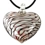 Murano Glass Necklace Heart Pendent White with Plum Swirled Wire Necklace By Bucasi