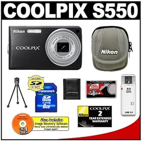 Nikon Coolpix S550 10-Megapixel Digital Camera (Graphite Black) with 5x Optical Zoom + 8GB...