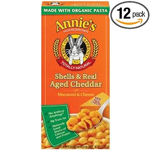 Annie's Homegrown Shells and Real Aged Cheddar Mac and Cheese, 6-Ounce Boxes (Pack of 12) by Annie's Homegrown